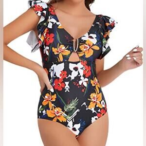 Edel‎ Qual New One Piece Ruffle Swimsuit Tummy Control Monokini 202 Tropical L